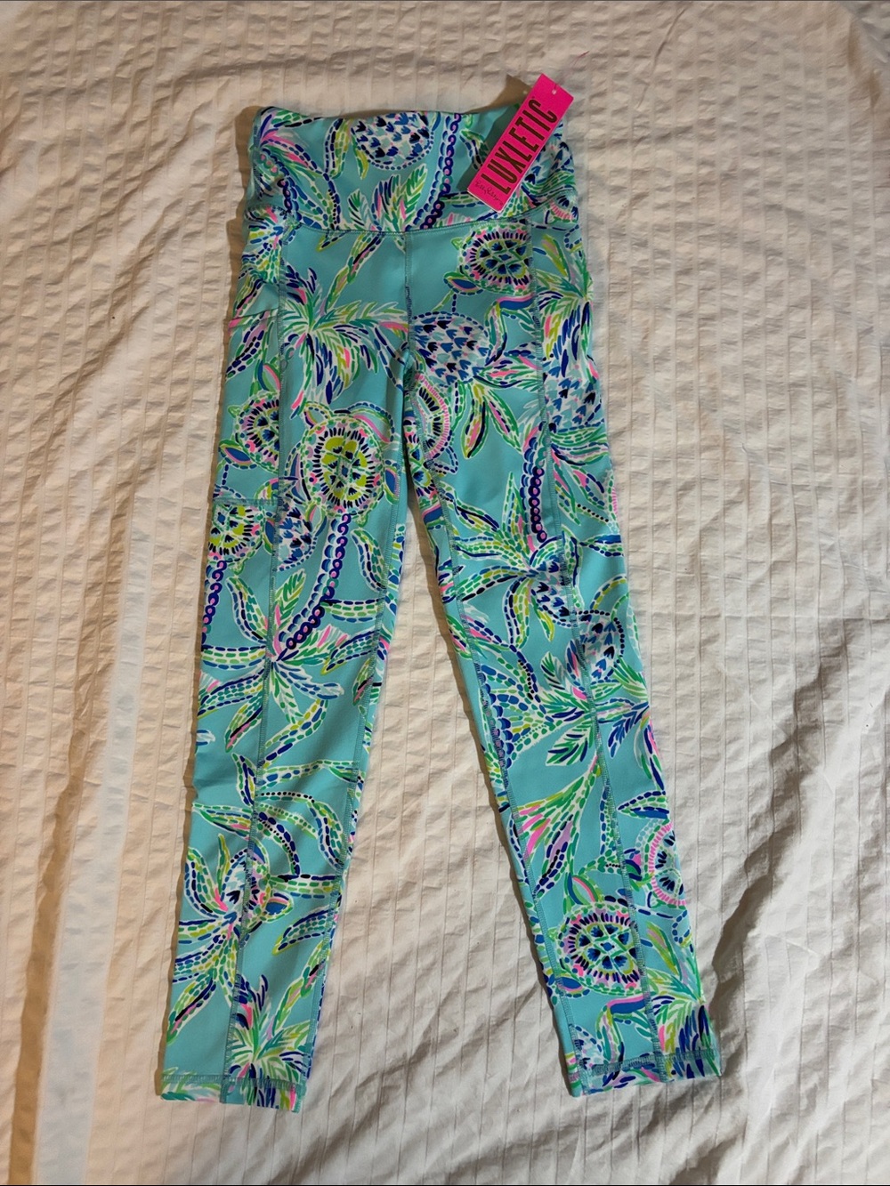 NWT Lilly Pulitzer Weekend Hi-Rise Midi Leggings Sz XS Bermuda Blue Turtle Szn